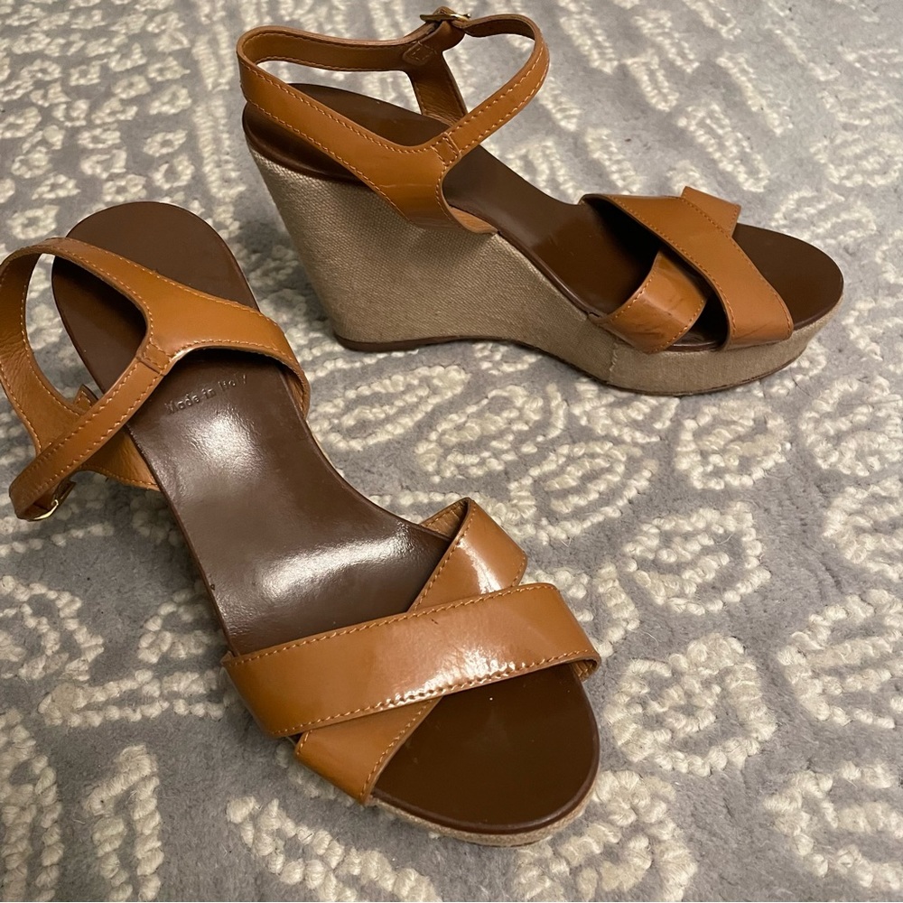 Tan Patent Leather Wedges